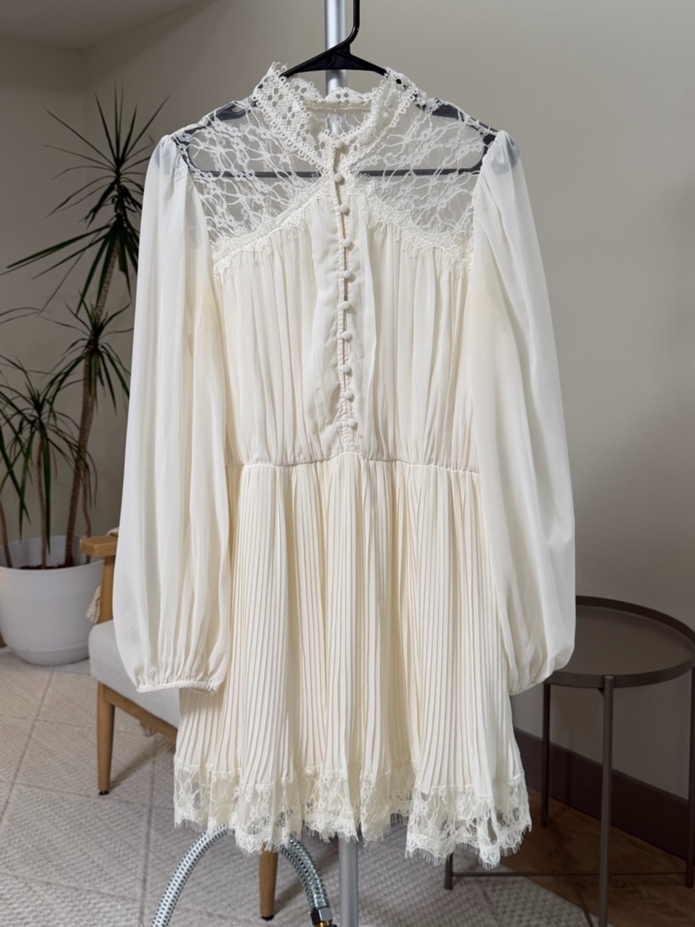 Women's | ASOS DESIGN Lace Insert Pleated Mini Dress Ivory | Size 10